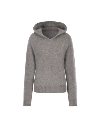 Knitwear manufacturers custom hooded fluffy cashmere fashion loose casual pullovers women sweater knit sweater women