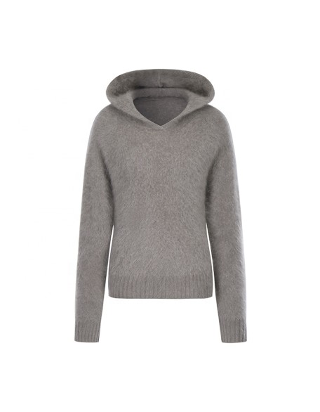 Knitwear manufacturers custom hooded fluffy cashmere fashion loose casual pullovers women sweater knit sweater women