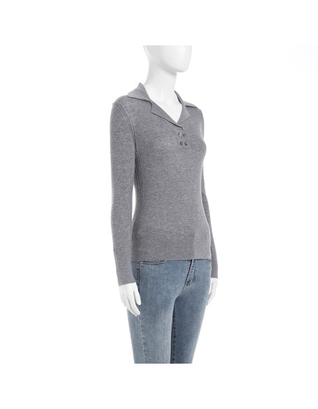 Oem Clothing Women Wool Knit Fall Sweater Custom Polo Collar Striped for Women Pullovers Autumn Computer Knitted Casual Standard