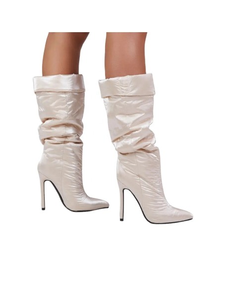 Down cloth upper with soft foam Half boot high heels women's shoes footwear slip on style