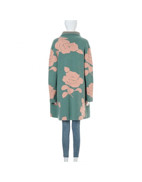 Knitwear manufacturer Winter new long sleeved green classic lapel mid length women knitted sweater coat