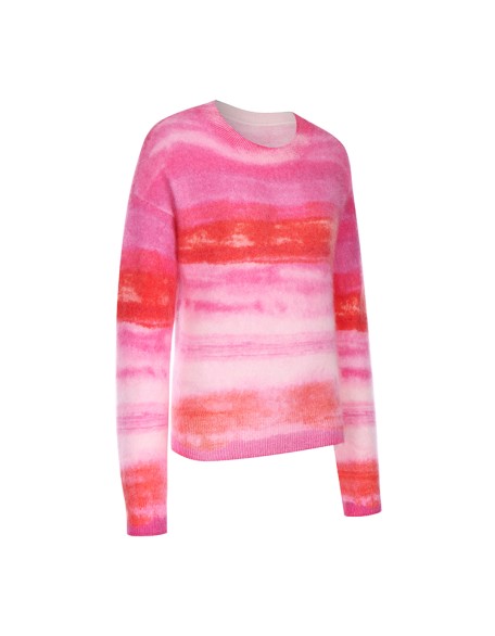 Knitwear manufacturers custom autumn winter 2023 pink round neck luxury casual cashmere fluffy sweater women knit sweater