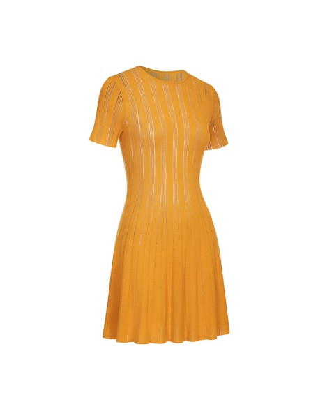Knitwear manufacturers custom summer orange crew neck cutout elegant casual short sweater dresses for women knit women's dresses
