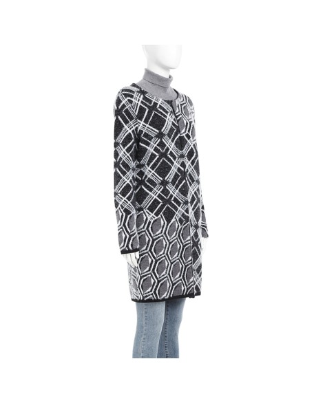 Knitwear manufacturer crew collar long sleeved jacquard knitted women's sweater coat