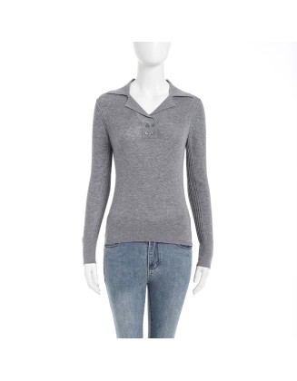 Oem Clothing Women Wool Knit Fall Sweater Custom Polo Collar Striped for Women Pullovers Autumn Computer Knitted Casual Standard