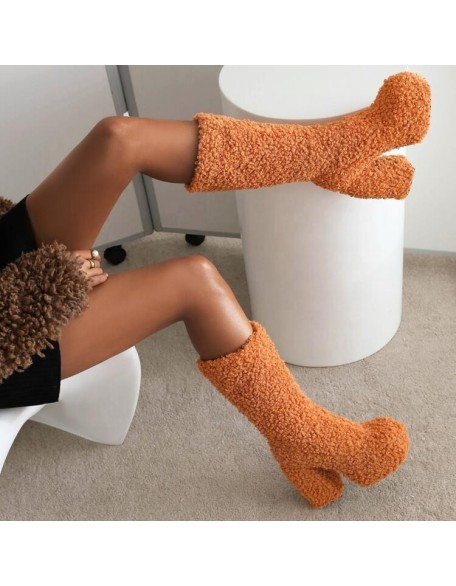 Fur upper boots women fashion block heels winter shoes boots for lady and girls in stock shoes