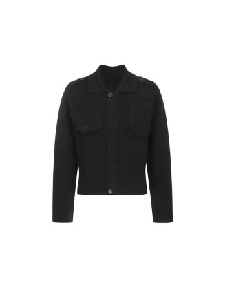 Knitwear manufacturers custom autumn black lapel long sleeve korean fashion high end simple elegant soft knitted fleece cardigan