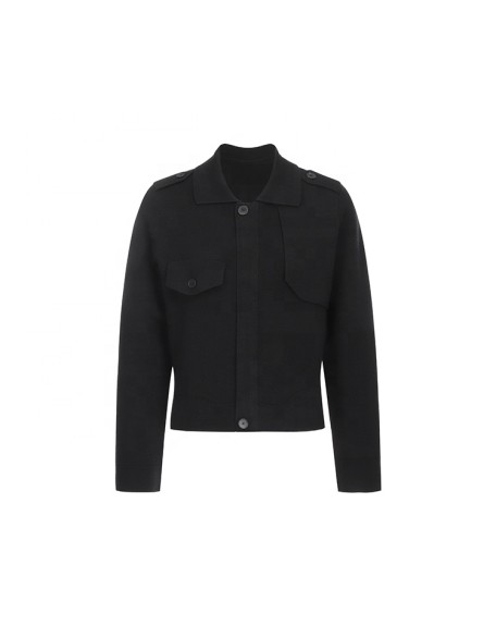 Knitwear manufacturers custom autumn black lapel long sleeve korean fashion high end simple elegant soft knitted fleece cardigan