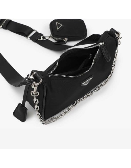 Wholesale Small Half Moon Chain Shoulder Mini Pocket Bag Attached A Mini Purse Women Handbag Set Genuine Leather