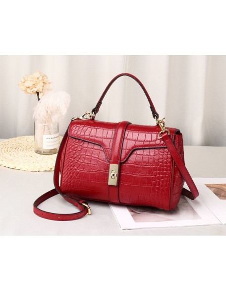 new fashion trendy  Boston top layer cowhide leather crocodile grain black leather lady luxury handbags