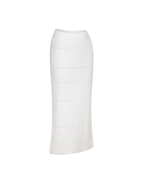 Knitwear manufacturers custom white high waist hollow out rib midi elegant casual skirts for women solid knitted women's skirts