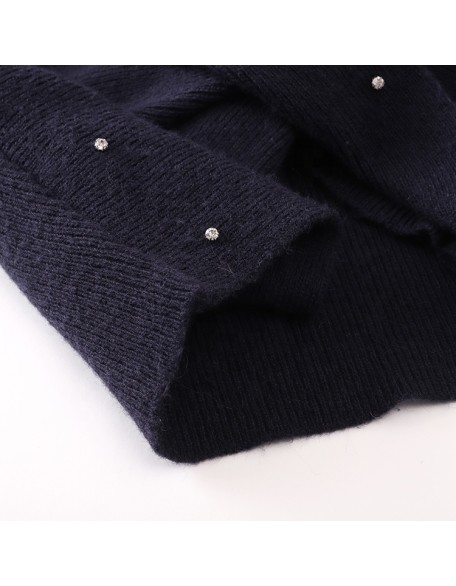 Knitwear manufacturer custom new spring loose cross V-neck temperament top beading knit cardigan women's sweater