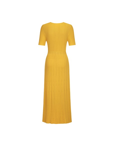Knitwear manufacturers custom orange v neck rib elegant woman summer casual long dresses sweater knit women's dresses