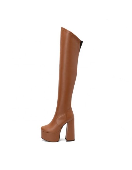 Soft PU material thigh high long boots platform shoes women's boots heels for wholesaler factory price