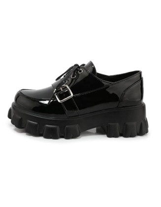 British style mid heels walking style shoes flat college shoes for girls and ladies dress shoes patent PU Footwear