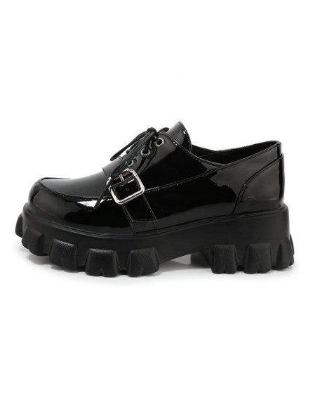 British style mid heels walking style shoes flat college shoes for girls and ladies dress shoes patent PU Footwear
