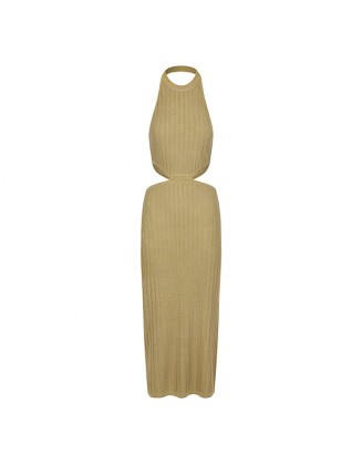 Knitwear manufacturers custom halter backless casual dresses women lady elegant party luxurious 2023 sweater knit women's dress