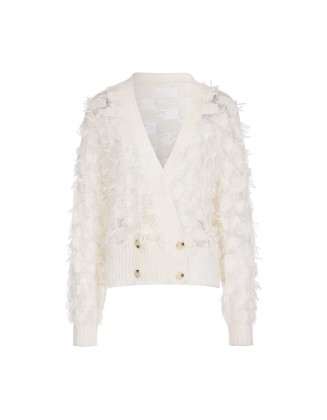 Knitwear manufacturer custom fashion tassels v neck mohair long sleeved women's knitted cardigan sweater