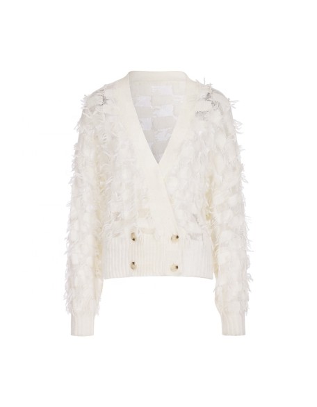 Knitwear manufacturer custom fashion tassels v neck mohair long sleeved women's knitted cardigan sweater