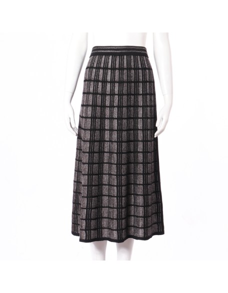 Knitwear Knit Long Skirt Manufacturer Custom New Design High Waist Stretch Check Women Computer Knit Check Pattern Adults Casual