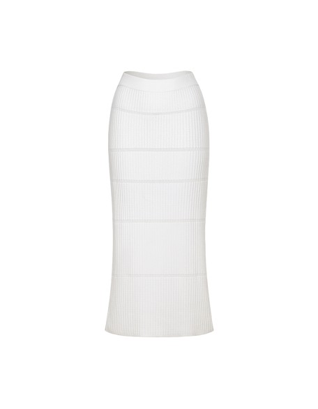 Knitwear manufacturers custom white high waist hollow out rib midi elegant casual skirts for women solid knitted women's skirts