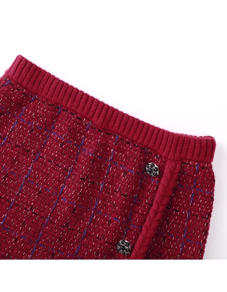 Knitwear manufacturers custom spring 2023 red sexy fashion casual mini wool blend skirts for women vintage knitted womens skirts