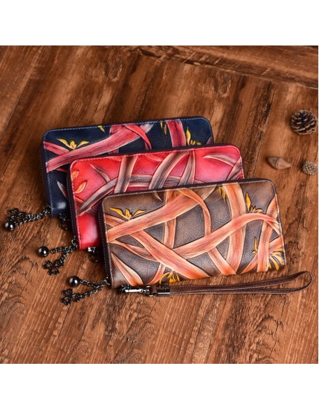 Black Friday Best Gift 100% Real Leather Flower Purse High Quality Card Holder Long Style Women's Wallet