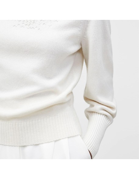 Knitwear manufacturers custom white round neck long sleeves wool elegant knitted fashion loose casual pullovers women sweater