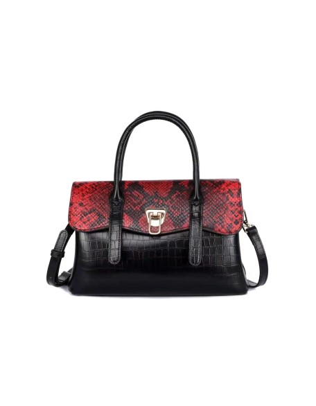 Top Quality Custom Logo Snake Skin Pattern Bag Genuine Cowhide Leather Black Tote bags for Women