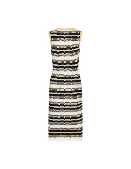 Knitwear manufacturers custom round neck sleeveless elegant oem design stripes long sweater casual dresses knit women's dresses