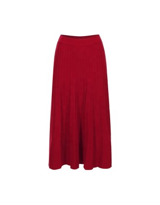 Knitwear manufacturers custom red high waist elegant casual wool blend pleated skirt maxi skirts for women long knit skirts
