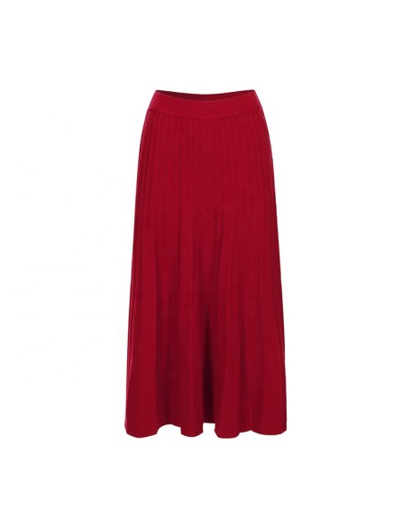 Knitwear manufacturers custom red high waist elegant casual wool blend pleated skirt maxi skirts for women long knit skirts