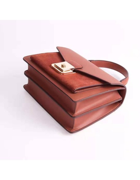 Factory Bulk Supply Cappuccino Top Quality Cowhide  Leather Fashion Shoulder rectangle leather handbags