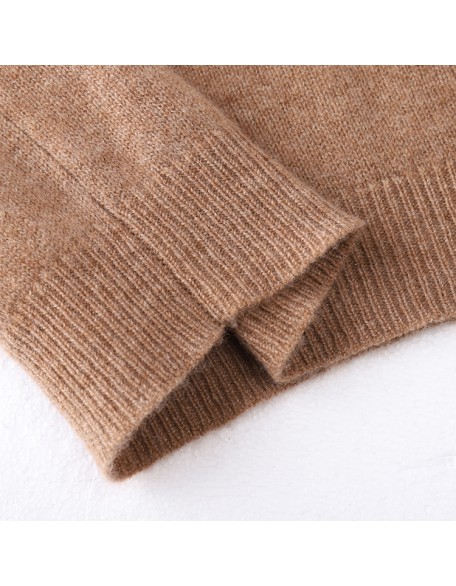 Knitwear manufacturers custom brown turtleneck casual cashmere knitted winter women's pullover sweater tops knit sweater women