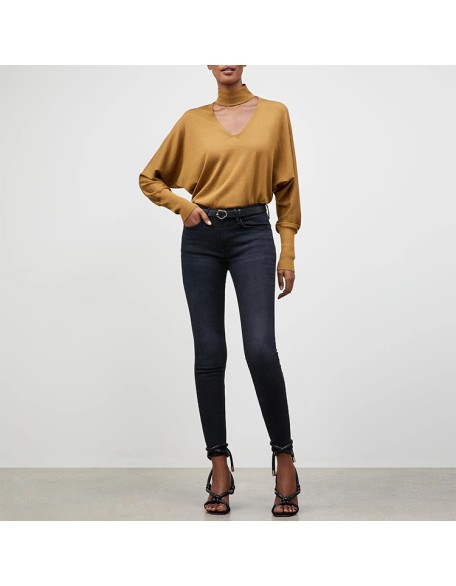 Knitwear manufacturers custom hollow out loose elegant casual 100% wool turtleneck long sleeve pullover knit sweater women