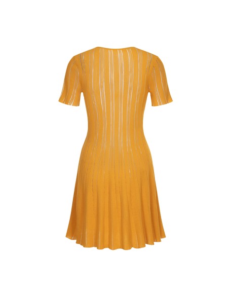 Knitwear manufacturers custom summer orange crew neck cutout elegant casual short sweater dresses for women knit women's dresses