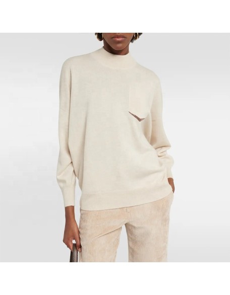 Knitwear manufacturers custom half turtleneck long sleeve elegant casual fashion pullover women knit top cashmere sweater women