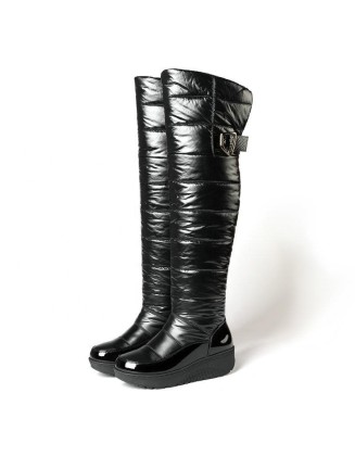 Fur lining long snow boots women waterproof snow boots thigh high shoes with platform in stock