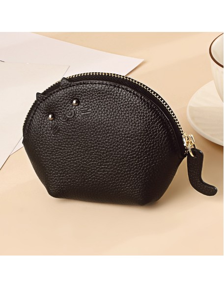 Latest Designer Genuine Leather Women's Mini Lovely Cat Card Holder Zipper Zero Wallet Pouch