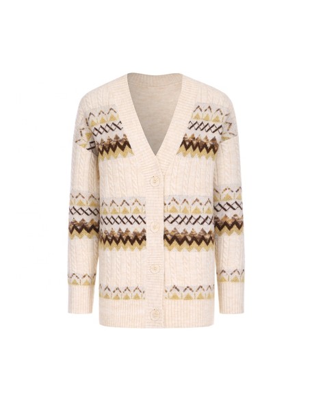 Knitwear manufacturer custom spring v neck long sleeved floral designs loose knit sweater cardigan women