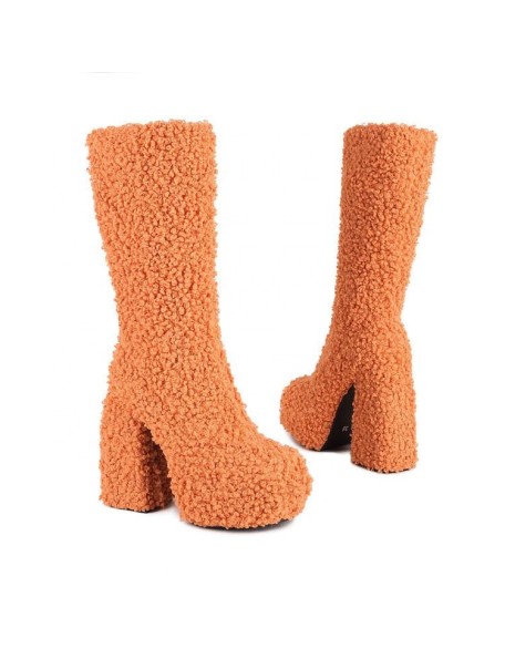 Fur upper boots women fashion block heels winter shoes boots for lady and girls in stock shoes