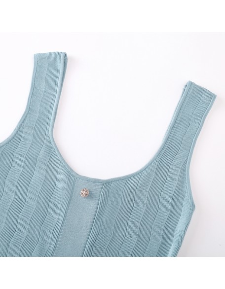 Knitwear manufacturers custom sky blue round neck sleeveless elegant casual korean dress for women sweater knit women's dresses