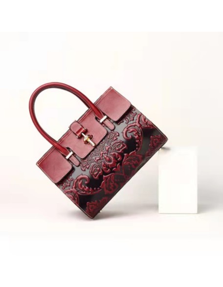 Handbag Fashion Elegant Retro Shoulder Sling Bag Top Handle Bags Genuine Cow Leather for Women Girls Clutch Single Flower CN;GUA