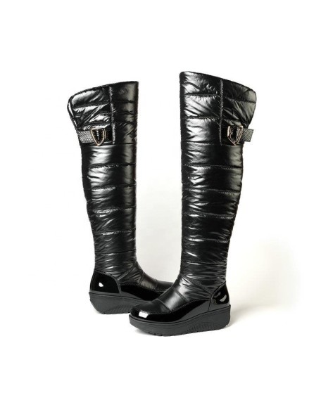 Fur lining long snow boots women waterproof snow boots thigh high shoes with platform in stock