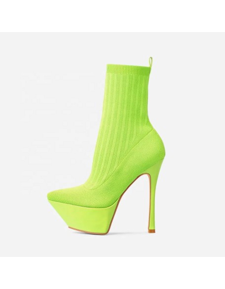 Platform knit material shoes women high heels boots women shoes with pointy toe