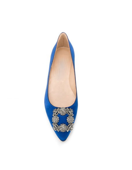 Sparkling ladies office shoes Satin  material women's casual walking flat shoes genuine leather outsole pointy toe soft cushion