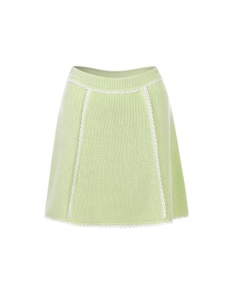 Knitwear manufacturers custom light green high waist lace mini casual short skirts for women knit skirt