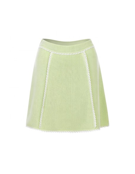 Knitwear manufacturers custom light green high waist lace mini casual short skirts for women knit skirt