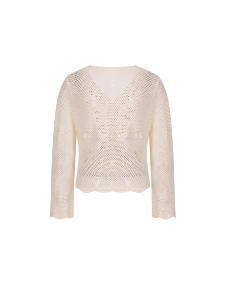 Knitwear manufacturers custom summer cutout knit short V neck long sleeves women crochet cardigan top