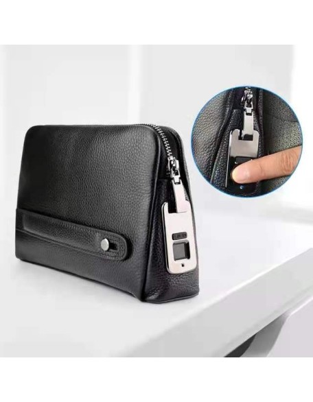 2022 Father's Day Best Gift Fashion Business Men Fingerprint Lock Handbag Genuine Leather Wallet YKK Zipper Wallet with Gift Box